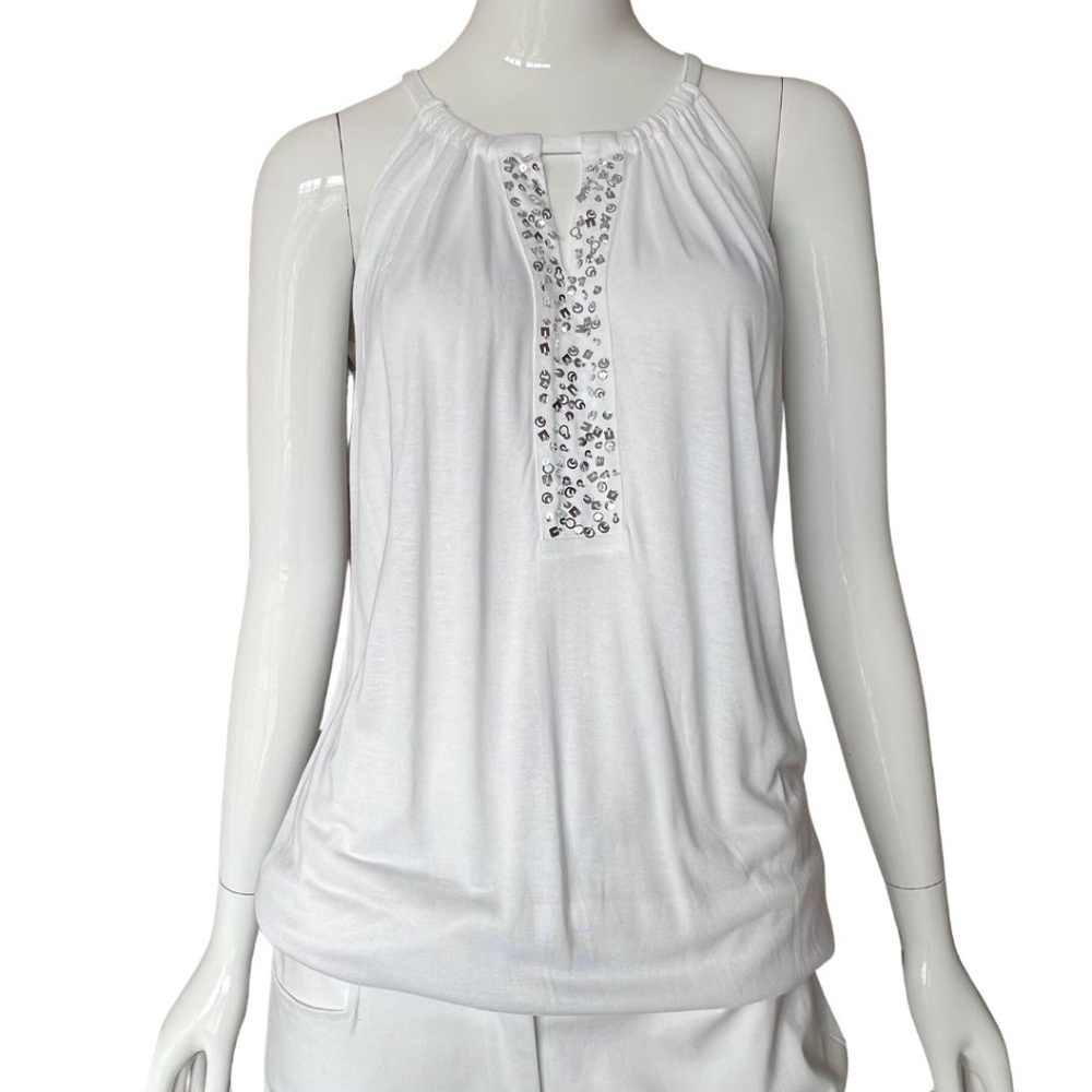 INC International Concepts White Silver Sequin Trim Relaxed Fit Tank Top Size S - Picture 5 of 5